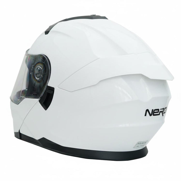 Casco Integral de Moto GP NERO MKS004-GW con Visor Solar y Visor Transparente – Blanco Brillante