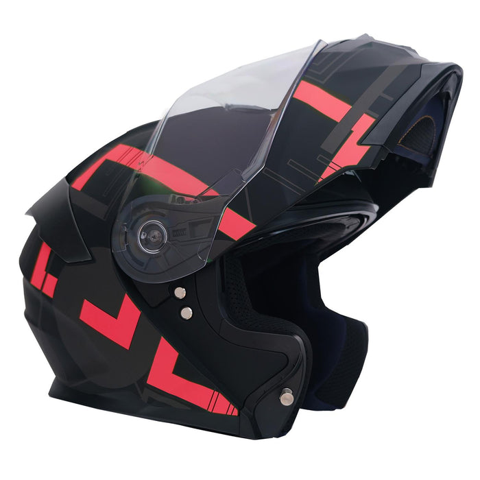 GP NERO MKS004-MBA3R Full Face Motorcycle Helmet with Sun Visor & Clear Visor – Matte Black Red