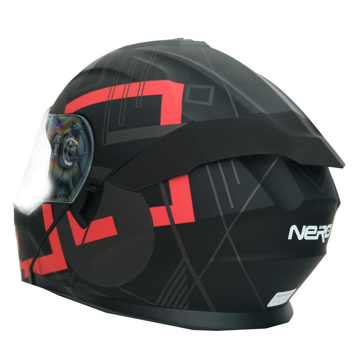 GP NERO MKS004-MBA3R Full Face Motorcycle Helmet with Sun Visor & Clear Visor – Matte Black Red