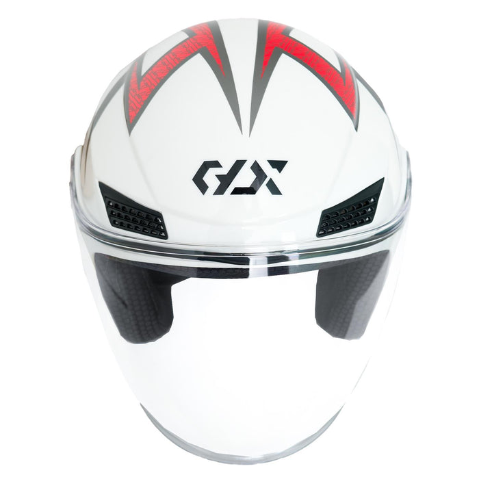 GP GX MKS005-PWRG Open Face Motorcycle Helmet with Clear Visor – White Red Gray