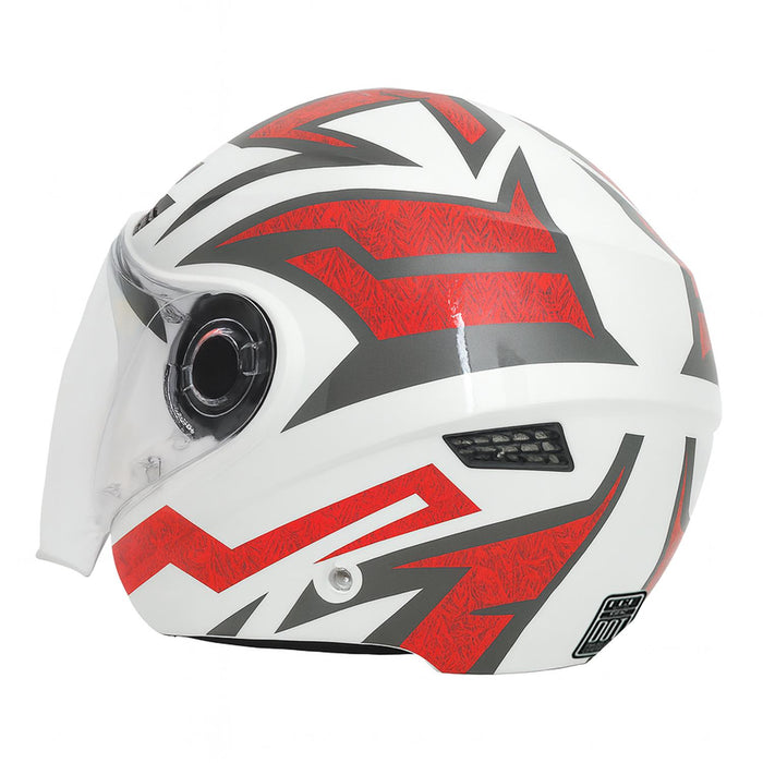 GP GX MKS005-PWRG Open Face Motorcycle Helmet with Clear Visor – White Red Gray