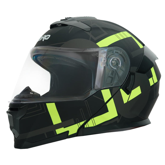 GP NERO MKS004-MBA1Y Full Face Motorcycle Helmet with Sun Visor & Clear Visor – Matte Black Yellow