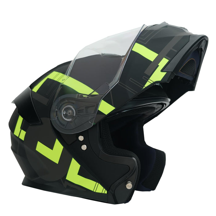GP NERO MKS004-MBA1Y Full Face Motorcycle Helmet with Sun Visor & Clear Visor – Matte Black Yellow