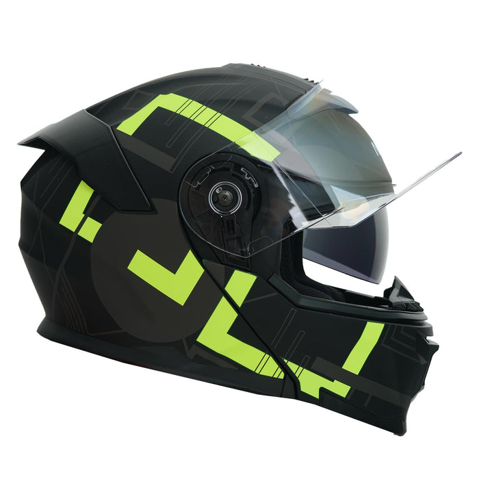 GP NERO MKS004-MBA1Y Full Face Motorcycle Helmet with Sun Visor & Clear Visor – Matte Black Yellow