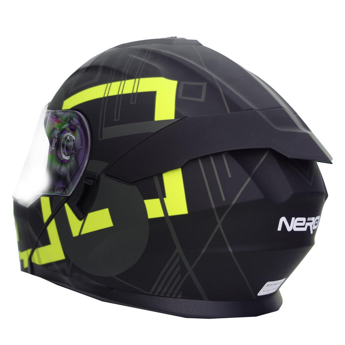 GP NERO MKS004-MBA1Y Full Face Motorcycle Helmet with Sun Visor & Clear Visor – Matte Black Yellow