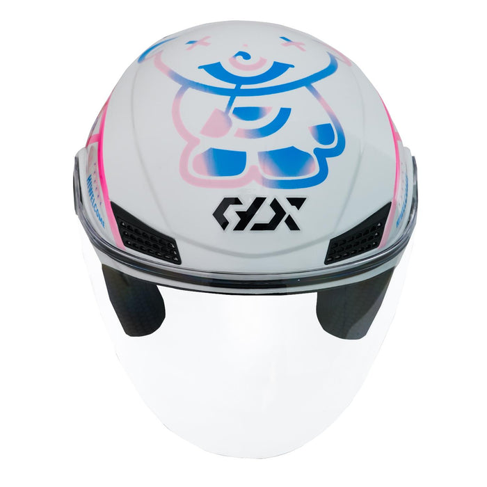 GP GX MKS005-PWBB Open Face Motorcycle Helmet with Clear Visor – White Blue