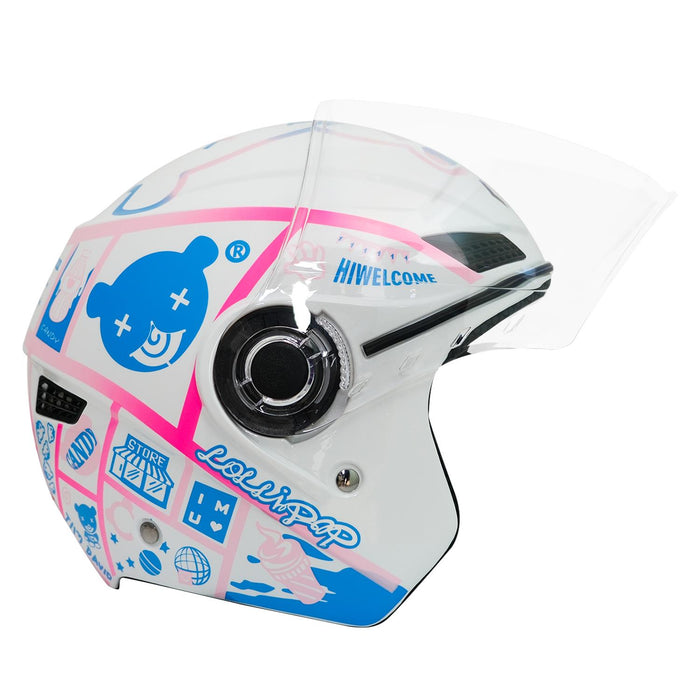 GP GX MKS005-PWBB Open Face Motorcycle Helmet with Clear Visor – White Blue