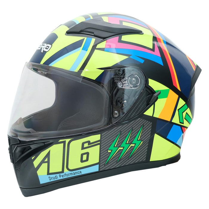GP NERO MKS003-BB5NY Full Face Motorcycle Helmet with Sun Visor & Clear Visor – Black Neon Yellow