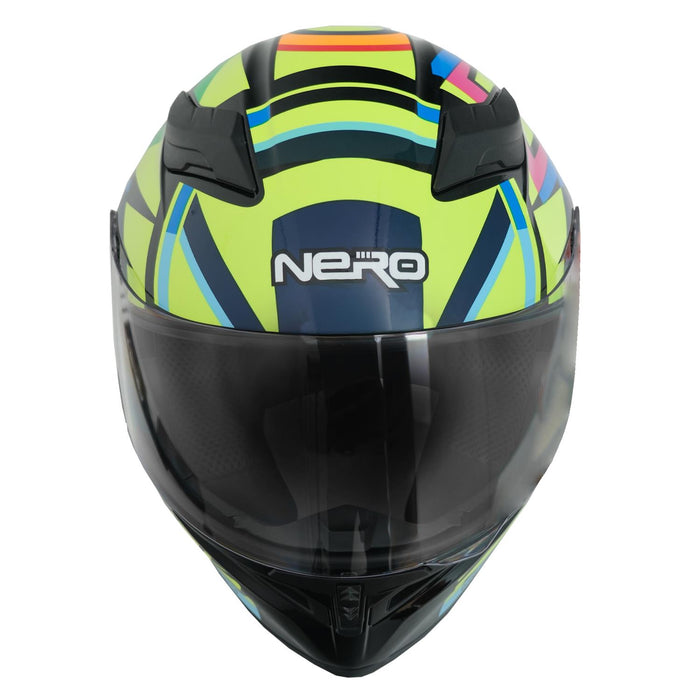 GP NERO MKS003-BB5NY Full Face Motorcycle Helmet with Sun Visor & Clear Visor – Black Neon Yellow