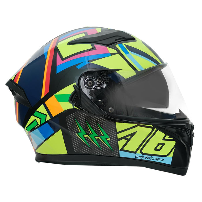 GP NERO MKS003-BB5NY Full Face Motorcycle Helmet with Sun Visor & Clear Visor – Black Neon Yellow