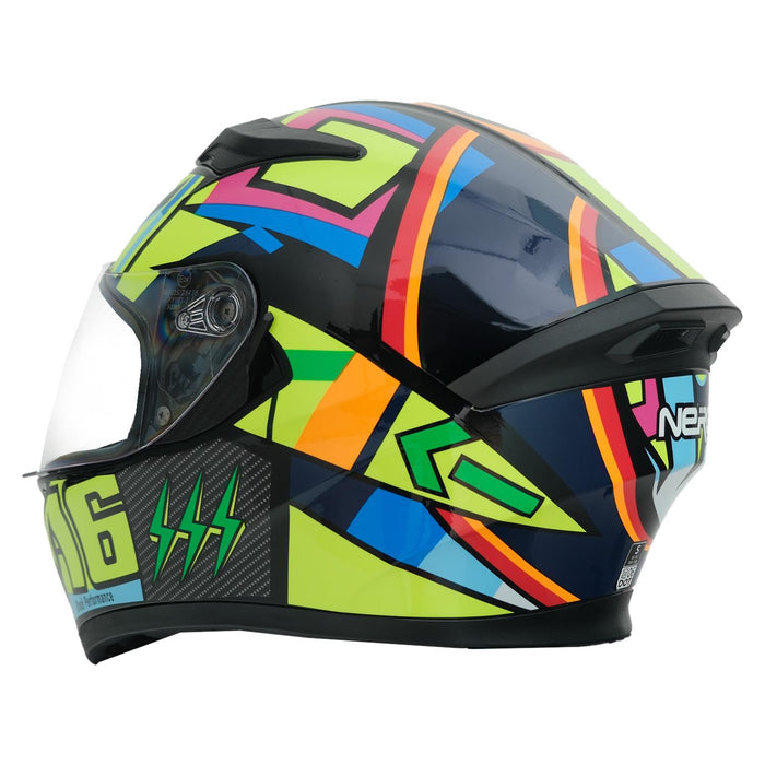 GP NERO MKS003-BB5NY Full Face Motorcycle Helmet with Sun Visor & Clear Visor – Black Neon Yellow
