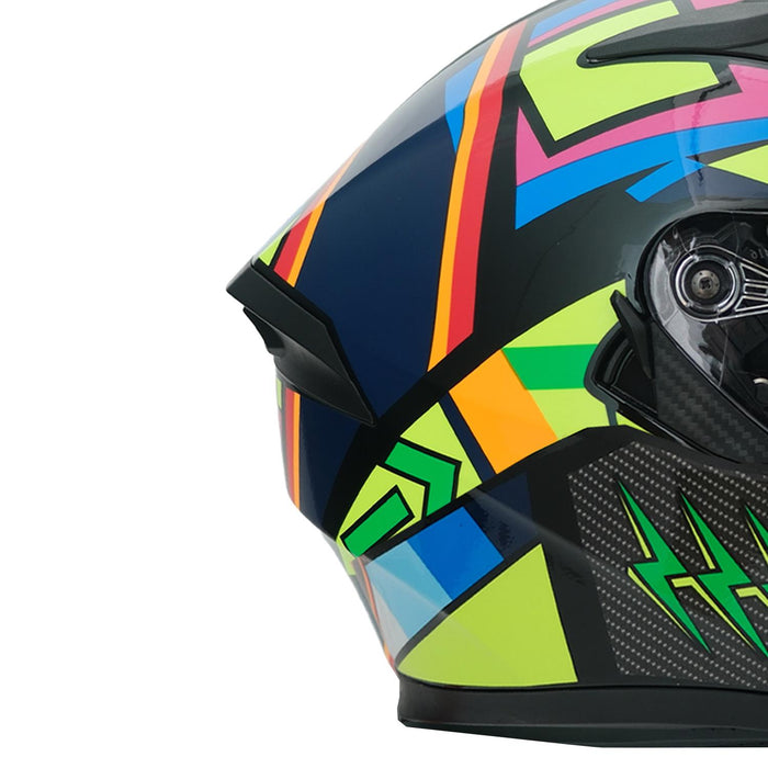 GP NERO MKS003-BB5NY Full Face Motorcycle Helmet with Sun Visor & Clear Visor – Black Neon Yellow