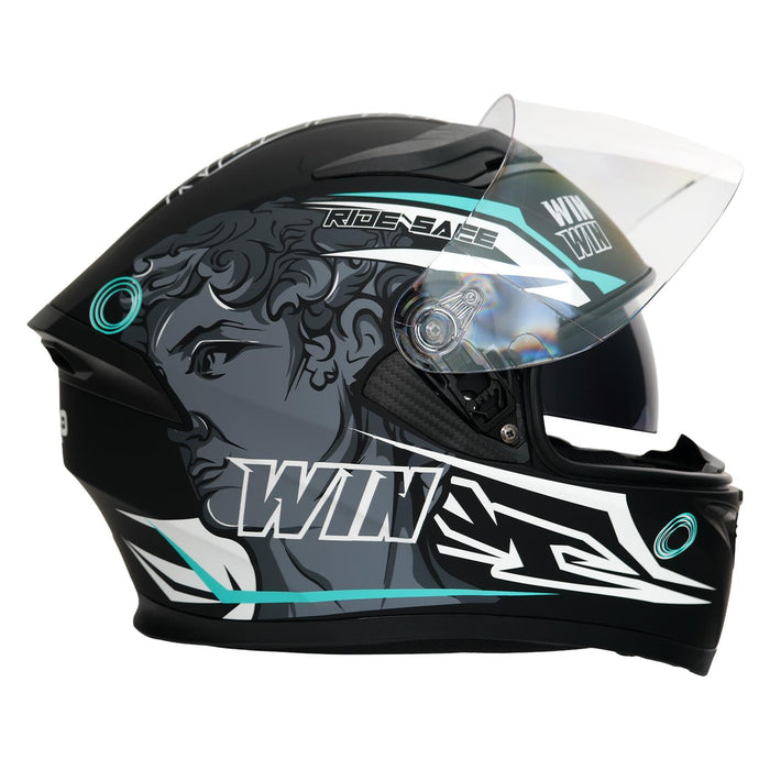 GP NERO MKS003-MBB2G Full Face Motorcycle Helmet with Sun Visor & Clear Visor – Matte Black Gray