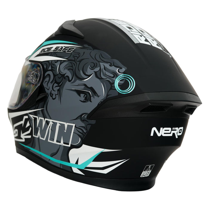 GP NERO MKS003-MBB2G Full Face Motorcycle Helmet with Sun Visor & Clear Visor – Matte Black Gray