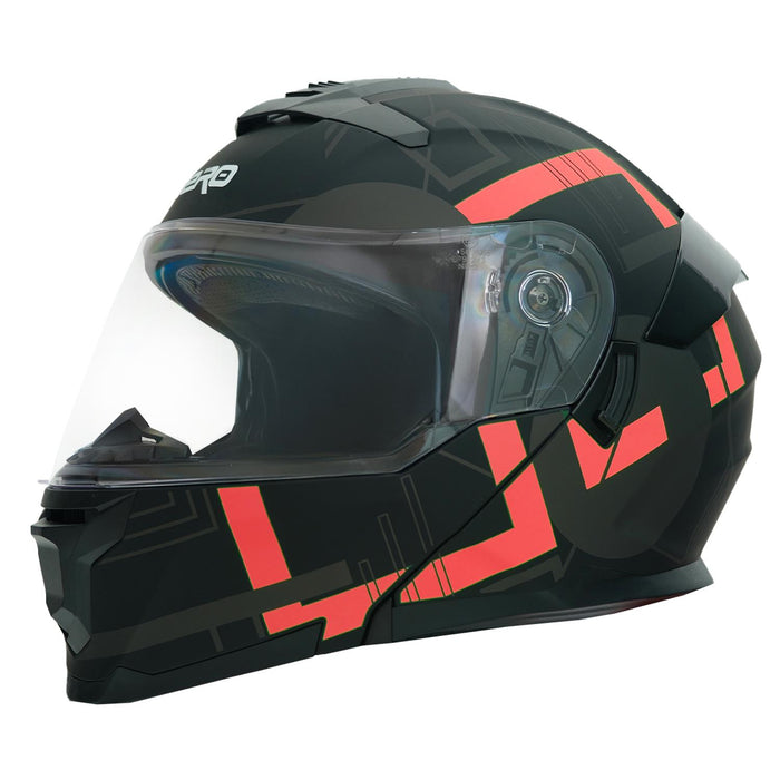 Casco integral de motocicleta GP NERO MKS004-MBA1R con visor solar y visor transparente – Negro mate rojo