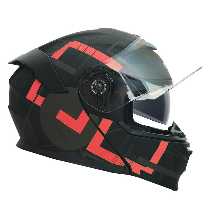 Casco integral de motocicleta GP NERO MKS004-MBA1R con visor solar y visor transparente – Negro mate rojo