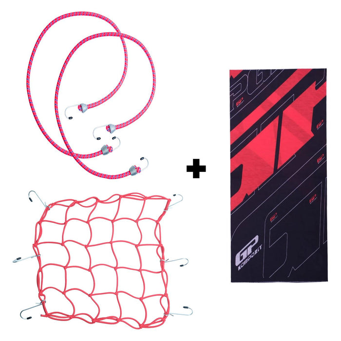 GP Composite Red Helmet Liner + 2-Pack Luggage Straps + Buff