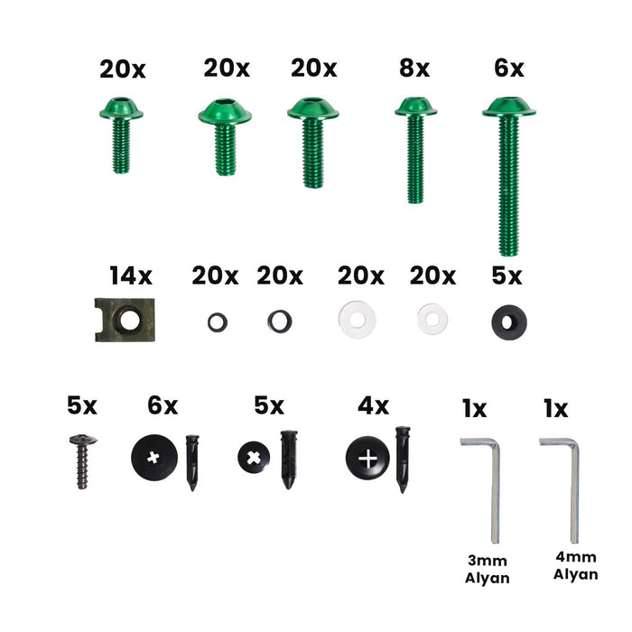 GP Kompozit Universal Racing Motorcycle Fairing Bolt Set Green
