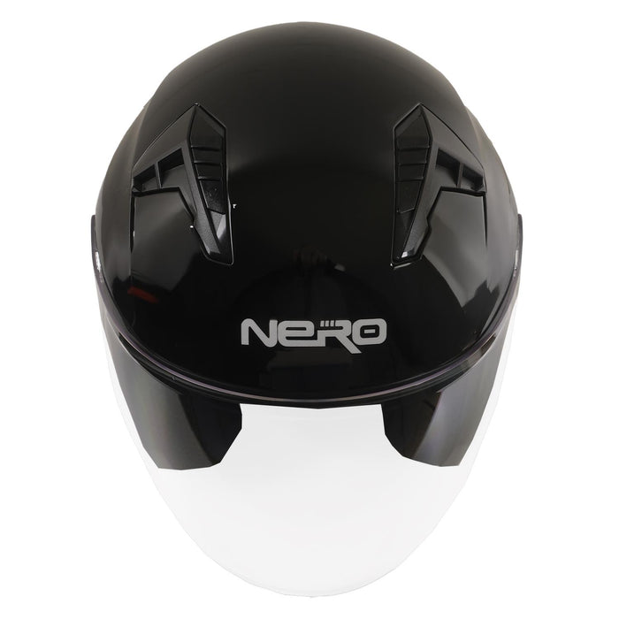 GP NERO MKS006-GB Open Face Motorcycle Helmet with Clear Visor – Bright Black