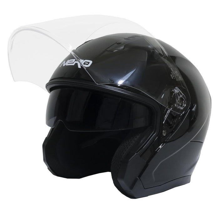 Casco Abierto de Motocicleta GP NERO MKS006-GB con Visor Transparente – Negro Brillante