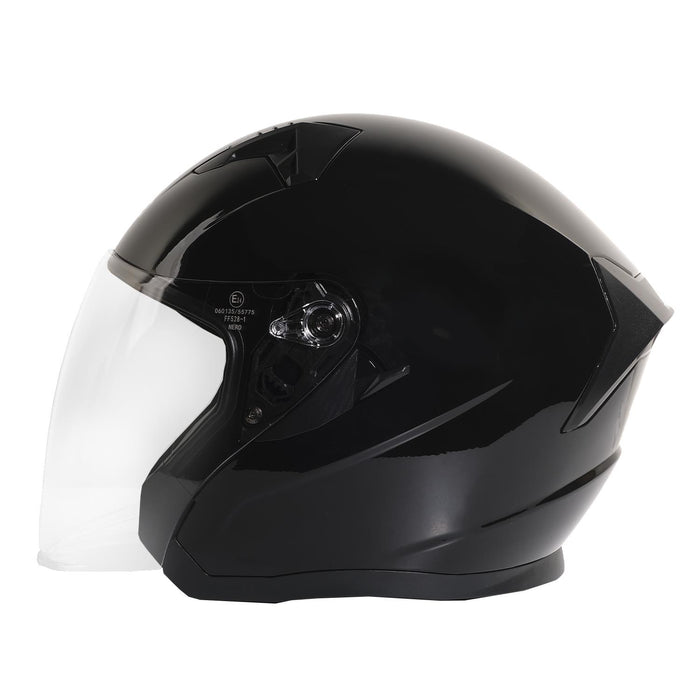 Casco Abierto de Motocicleta GP NERO MKS006-GB con Visor Transparente – Negro Brillante