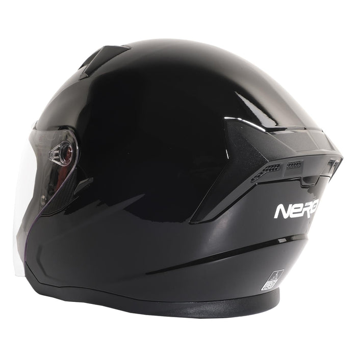GP NERO MKS006-GB Open Face Motorcycle Helmet with Clear Visor – Bright Black