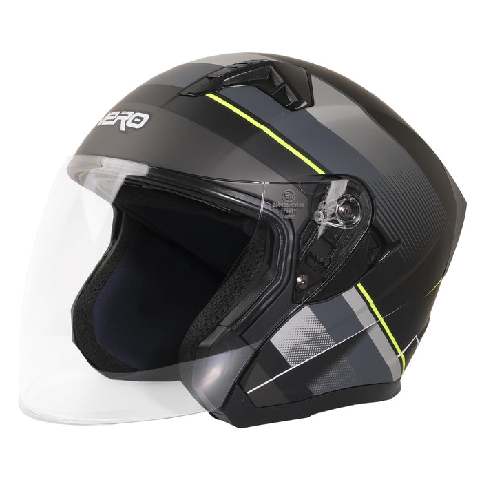 GP NERO MKS006-MBD1NY Open Face Motorcycle Helmet with Clear Visor – Matte Black Yellow
