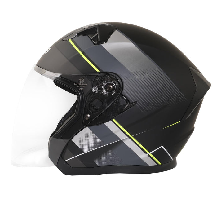 GP NERO MKS006-MBD1NY Open Face Motorcycle Helmet with Clear Visor – Matte Black Yellow