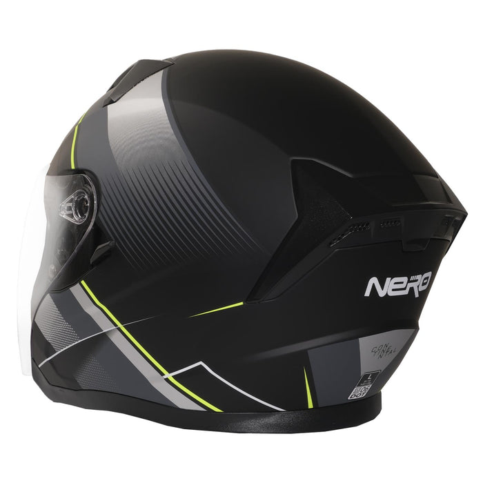 GP NERO MKS006-MBD1NY Open Face Motorcycle Helmet with Clear Visor – Matte Black Yellow