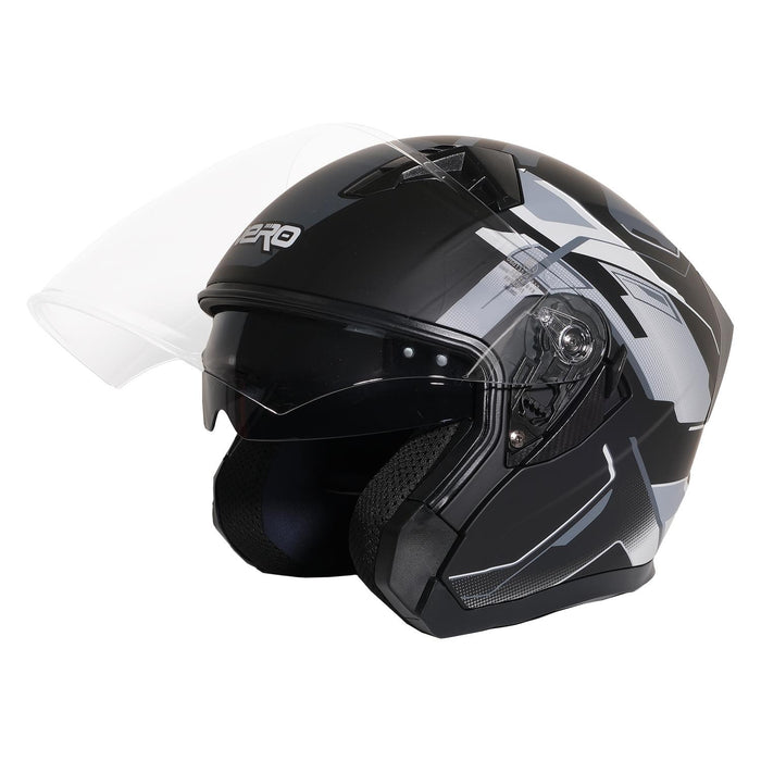 GP NERO MKS006-MBC3G Open Face Motorcycle Helmet with Clear Visor – Matte Black Gray
