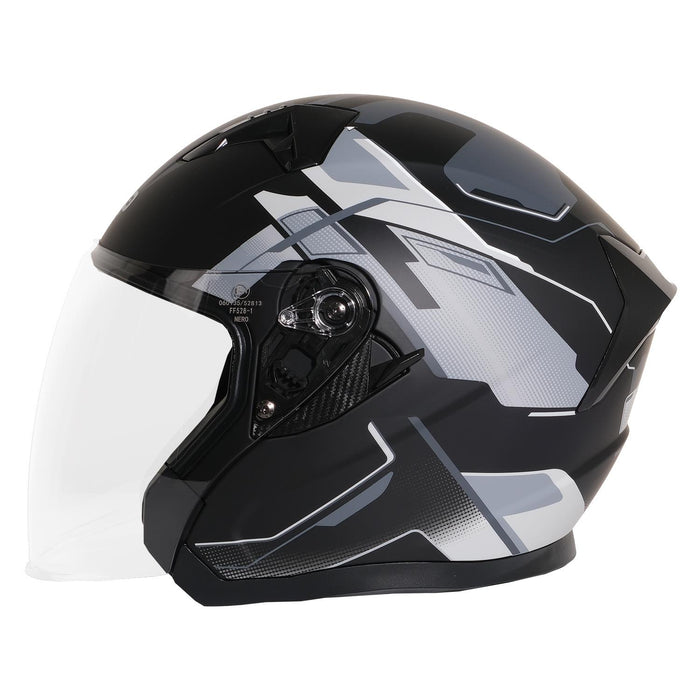 GP NERO MKS006-MBC3G Open Face Motorcycle Helmet with Clear Visor – Matte Black Gray
