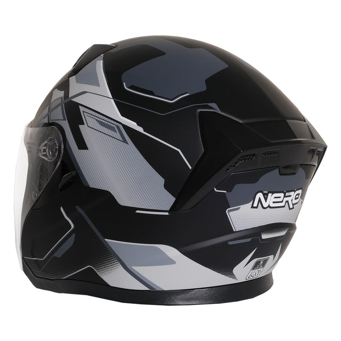 GP NERO MKS006-MBC3G Open Face Motorcycle Helmet with Clear Visor – Matte Black Gray