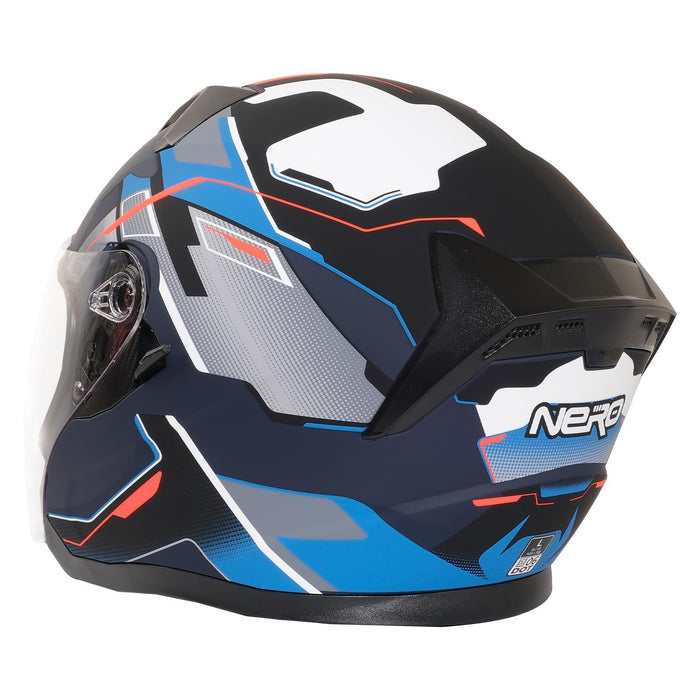 GP NERO MKS006-MBC5B Open Face Motorcycle Helmet with Clear Visor – Matte Black Blue