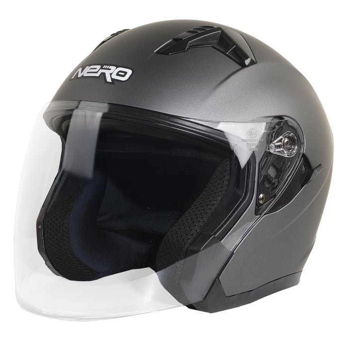 GP NERO MKS006-MG Open Face Motorcycle Helmet with Clear Visor – Matte Gray