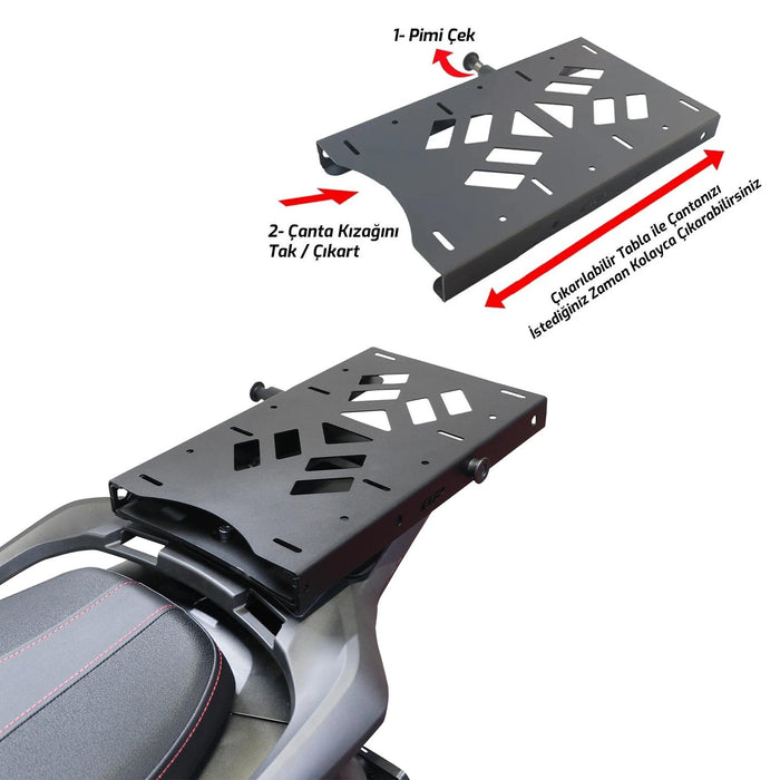 GP Kompozit Sliding Rear Luggage Rack / Carrier Black Compatible with Honda SH125i 2024-2025