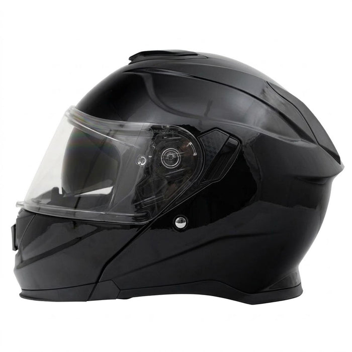 GP Kompozit MKS007-GB Flip-Up Motorcycle Helmet with Sun Visor & Clear Chin Guard – Bright Black
