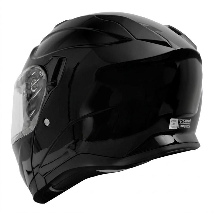 GP Kompozit MKS007-GB Flip-Up Motorcycle Helmet with Sun Visor & Clear Chin Guard – Bright Black