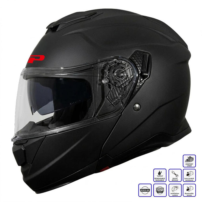 GP Kompozit MKS007-MB Flip-Up Motorcycle Helmet with Sun Visor & Clear Chin Guard – Black