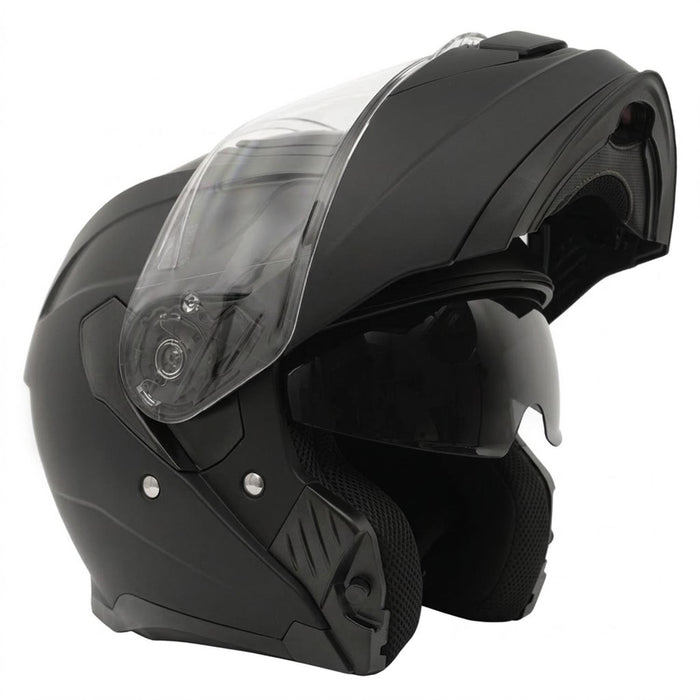 GP Kompozit MKS007-MB Flip-Up Motorcycle Helmet with Sun Visor & Clear Chin Guard – Black