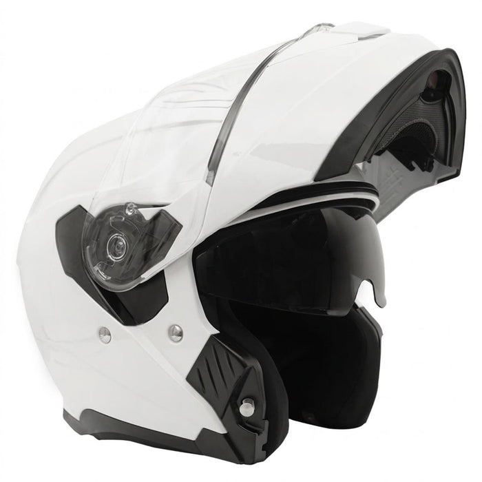GP Kompozit MKS007-PW Flip-Up Motorcycle Helmet with Sun Visor & Clear Chin Guard – White