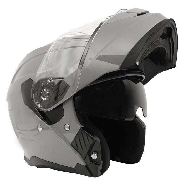 GP Kompozit MKS007-NG Flip-Up Motorcycle Helmet with Sun Visor & Clear Chin Guard – Nardo Gray