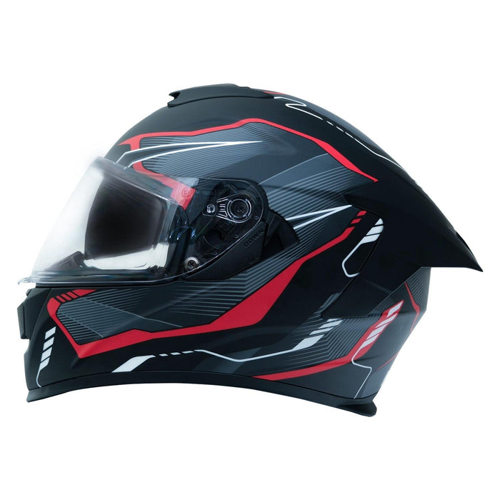 GP Kompozit MKS008-EBGR Racing Spoiler Full Face Motorcycle Helmet with Sun Visor & Clear Visor – Black Gray Red