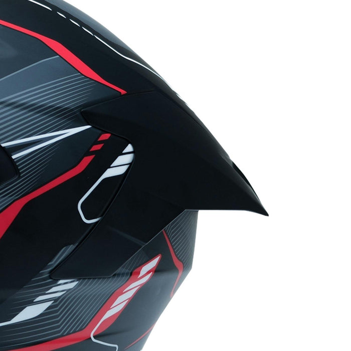 GP Kompozit MKS008-EBGR Racing Spoiler Full Face Motorcycle Helmet with Sun Visor & Clear Visor – Black Gray Red