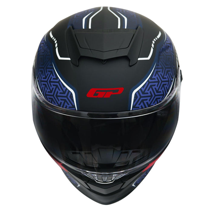 GP Kompozit MKS008-RBBR Racing Spoiler Full Face Motorcycle Helmet with Sun Visor & Clear Visor – Black Blue Red