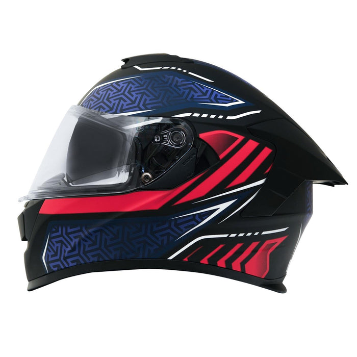 GP Kompozit MKS008-RBBR Racing Spoiler Full Face Motorcycle Helmet with Sun Visor & Clear Visor – Black Blue Red