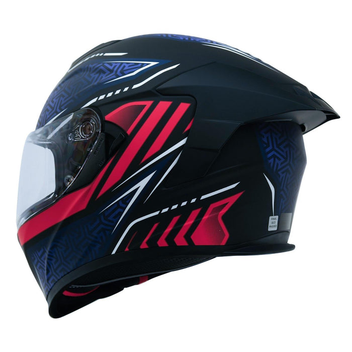 GP Kompozit MKS008-RBBR Racing Spoiler Full Face Motorcycle Helmet with Sun Visor & Clear Visor – Black Blue Red