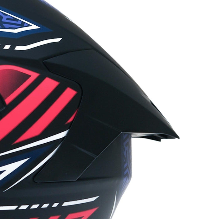 GP Kompozit MKS008-RBBR Racing Spoiler Full Face Motorcycle Helmet with Sun Visor & Clear Visor – Black Blue Red