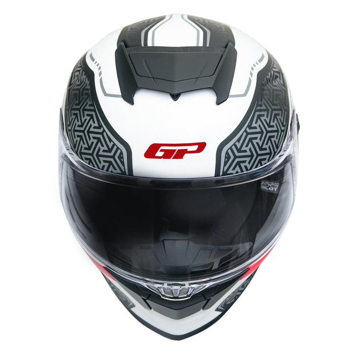 GP Kompozit MKS008-RWRB Racing Spoiler Full Face Motorcycle Helmet with Sun Visor & Clear Visor – White Red Black
