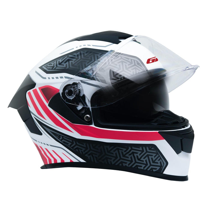 GP Kompozit MKS008-RWRB Racing Spoiler Full Face Motorcycle Helmet with Sun Visor & Clear Visor – White Red Black