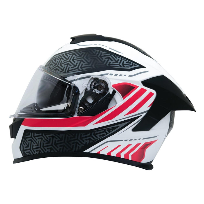 GP Kompozit MKS008-RWRB Racing Spoiler Full Face Motorcycle Helmet with Sun Visor & Clear Visor – White Red Black